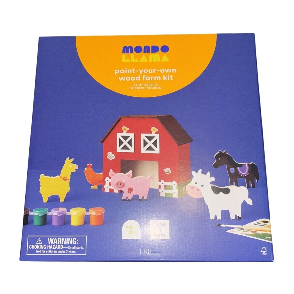 Mondo Llama Paint Your Own Wood Farm Kit Barn‎ Animals Craft